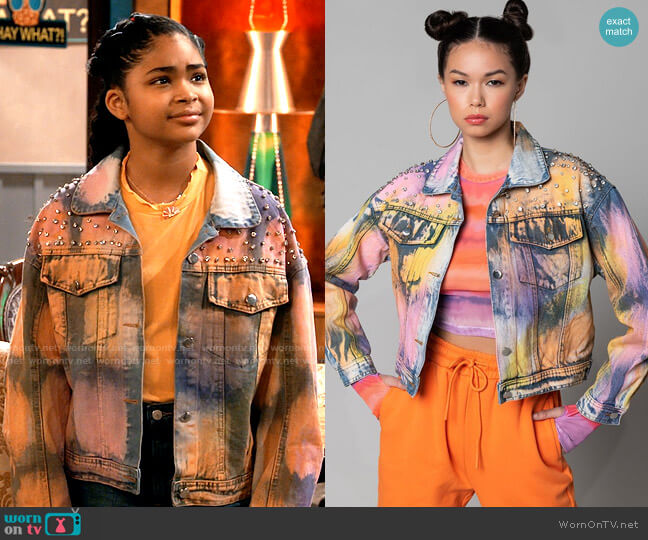 Rags to Riches Rhinestone Detail Denim Jacket from Akira worn by Millicent (Jaidyn Triplett) on iCarly