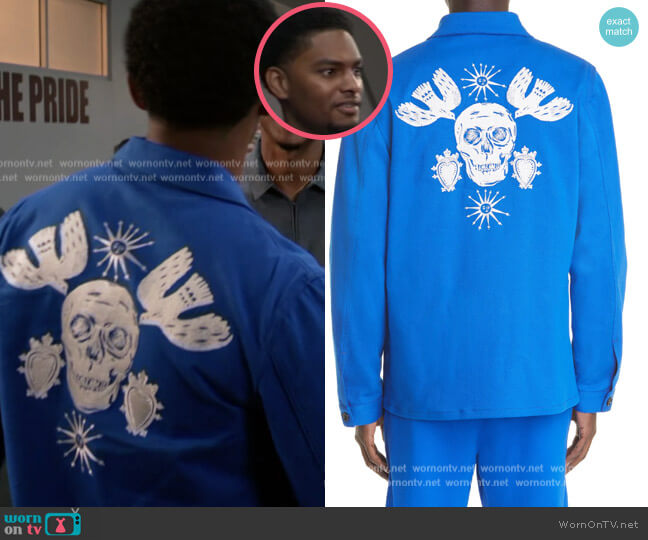 Alexander McQueen Papercut Skull Chore Jacket worn by JR (Sylvester Powell) on All American Homecoming