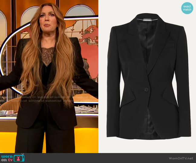 Alexander McQueen Grain de poudre Wool Blazer worn by Drew Barrymore on The Drew Barrymore Show