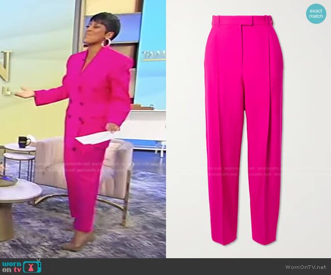 Alexander McQueen Pleated Wool Tapered Pants in Bright Pink worn by Tamron Hall on Tamron Hall Show