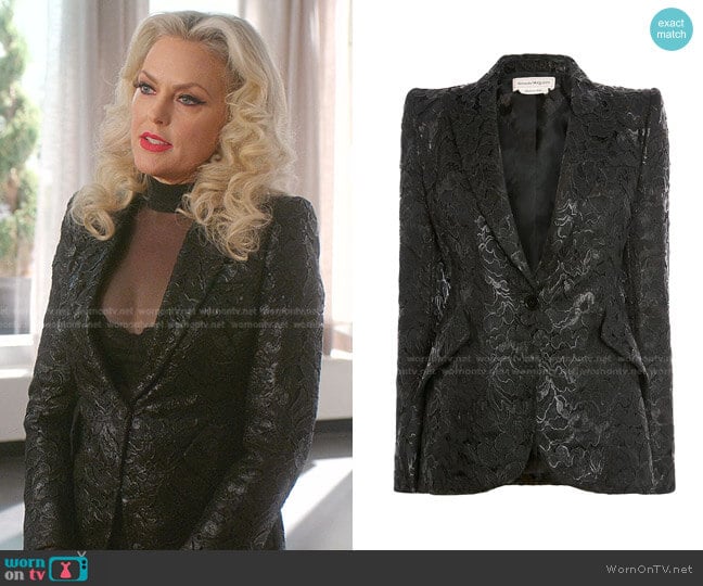 Alexander McQueen Lace Single-Breasted Blazer worn by Alexis Carrington (Elaine Hendrix) on Dynasty