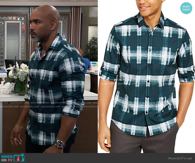 Alfani Green Plaid Shirt worn by Curtis Ashford (Donnell Turner) on General Hospital