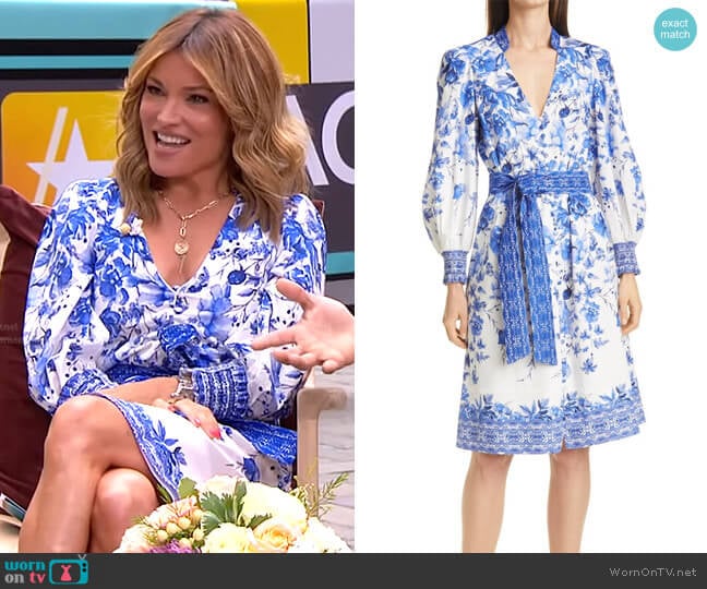 Alice + Olivia Shanley Floral Long Sleeve Belted Dress worn by Kit Hoover on Access Hollywood