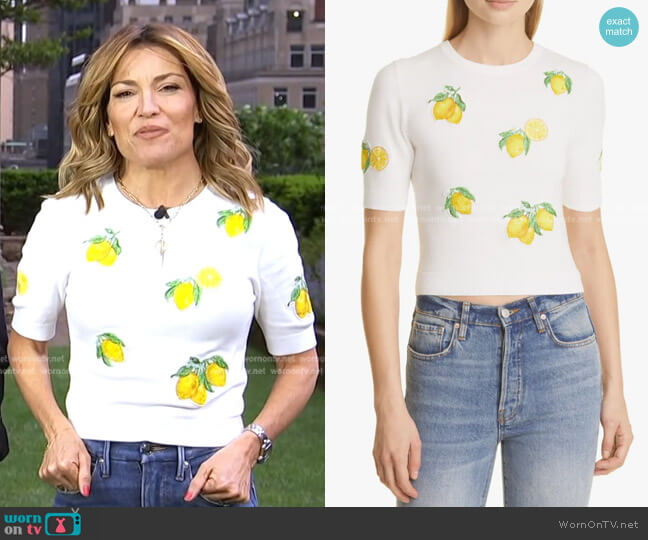 Alice + Olivia Ciara Lemon Embell Sweater worn by Kit Hoover on Access Hollywood