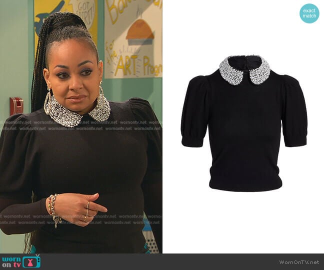 Alice + Olivia Ciara Pearl Collar Wool Sweater worn by Raven Baxter (Raven-Symoné) on Ravens Home
