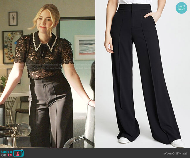 Alice + Olivia Dylan High Waisted Leg Pants worn by Amanda Carrington (Eliza Bennett) on Dynasty
