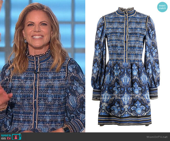 Alice + Olivia Elvira silk dress worn by Natalie Morales on The Talk