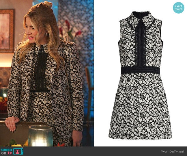 Alice + Olivia Ellis Zip-Front Minidress worn by Amanda Carrington (Eliza Bennett) on Dynasty