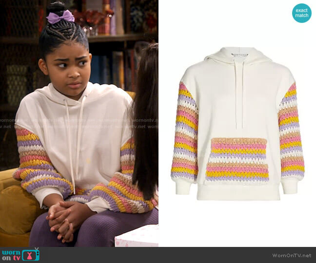 Alice + Olivia Nisa Crochet Combo Hoodie worn by Millicent (Jaidyn Triplett) on iCarly
