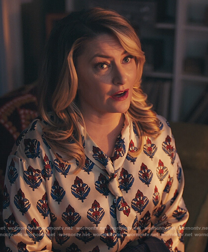 Alice’s white printed tie neck blouse on Riverdale