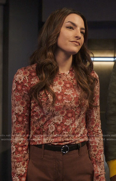 Allegra’s red floral long sleeved top on The Flash