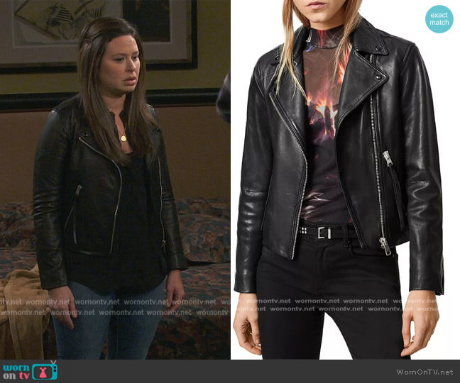 All Saints Dalby Leather Biker Jacket worn by Jen (Katie Lowes) on How We Roll