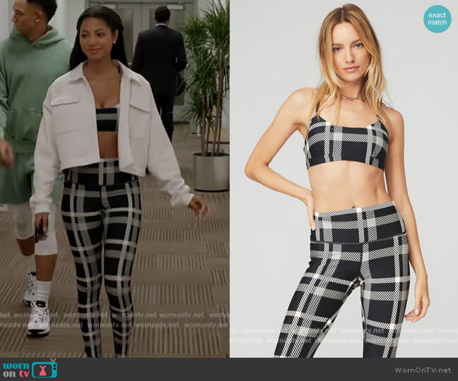 Alo Airlift Manified Plaid Bra worn by Thea (Camille Hyde) on All American Homecoming