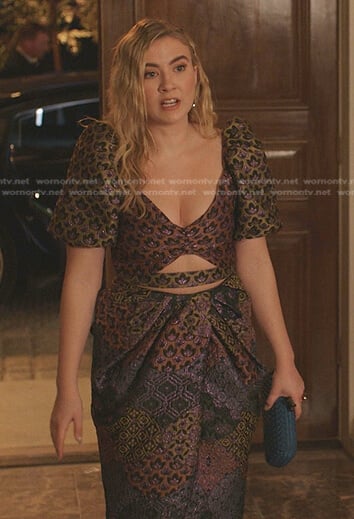 Amanda’s jacquard cutout dress on Dynasty