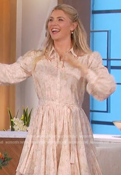 Amanda’s floral print lace inset dress on The Talk