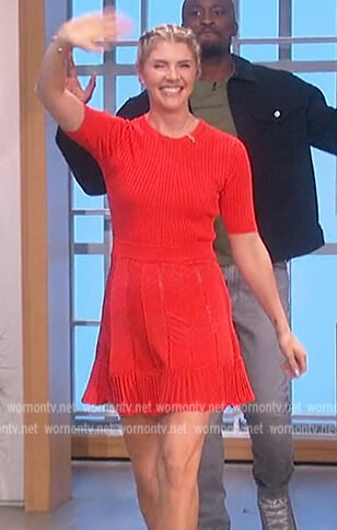 Natalie’s red knit flare dress on The Talk