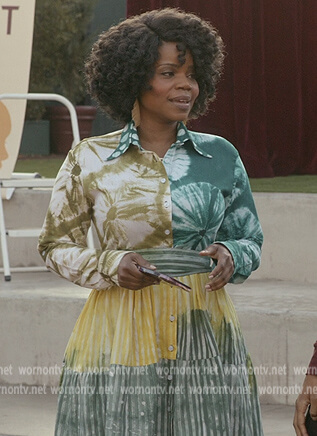 Amara’s green tie dye dress on All American Homecoming
