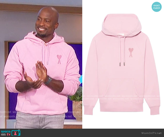 Ami Paris Ami de Coeur Organic Cotton Hoodie worn by Akbar Gbajabiamila on The Talk
