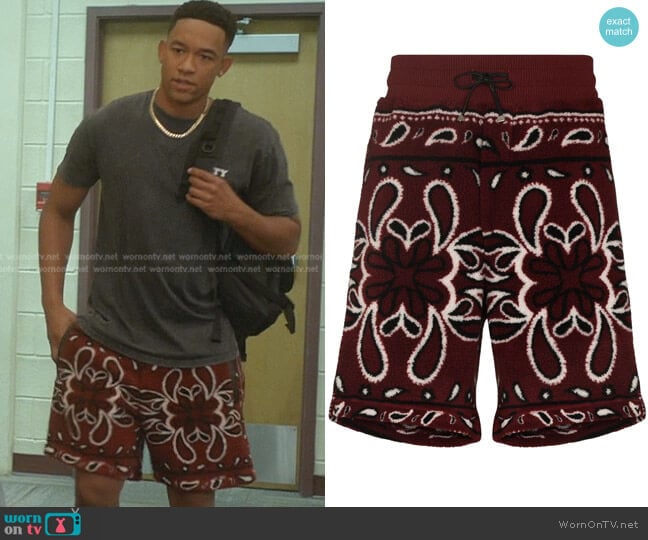 Amiri Bandana Print Fleece Track Shorts worn by Damon (Peyton Alex Smith) on All American Homecoming