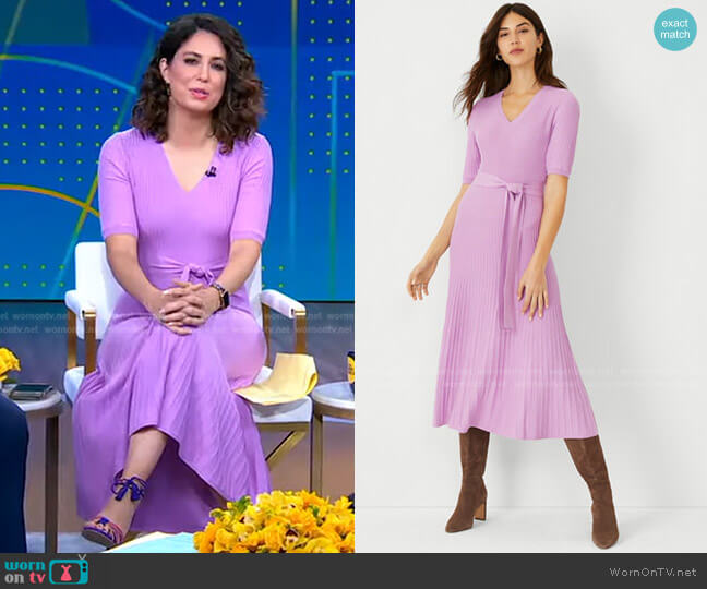 Ann Taylor Belted V-Neck Sweater Dress worn by Cecilia Vega on Good Morning America