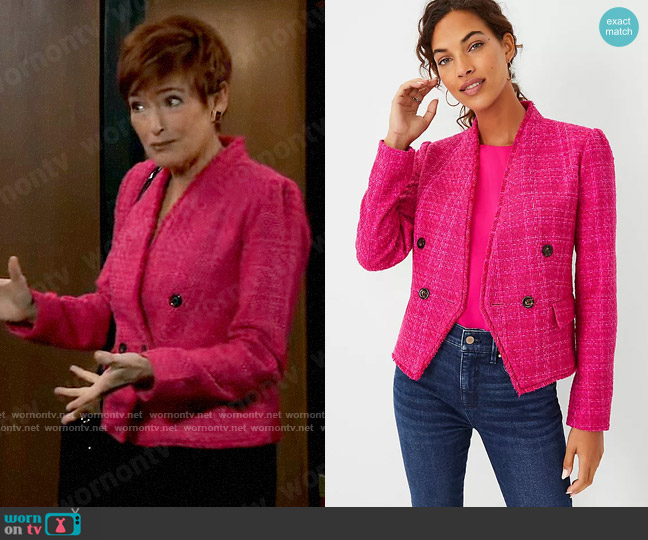 Ann Taylor Fringe Tweed Double Breasted Jacket worn by Diane Miller (Carolyn Hennesy) on General Hospital