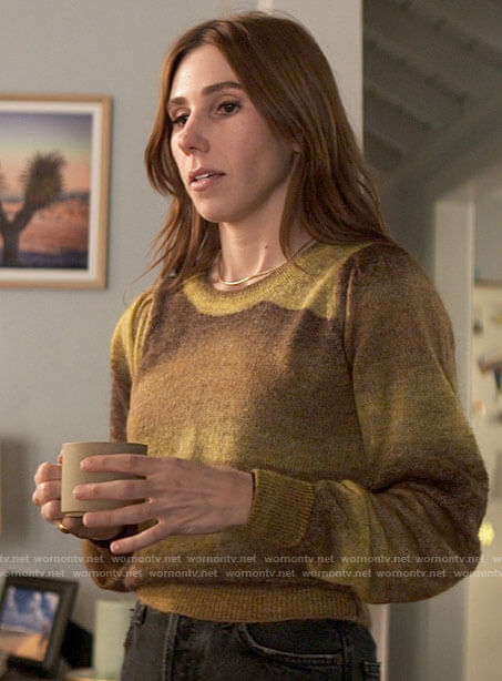 Annie’s yellow ombre sweater on The Flight Attendant