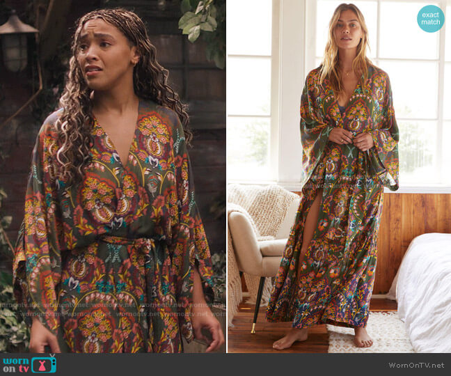 Anthropologie Emmanuelle Robe in Moss worn by Mikaela Danso (Lucy Barrett) on Charmed