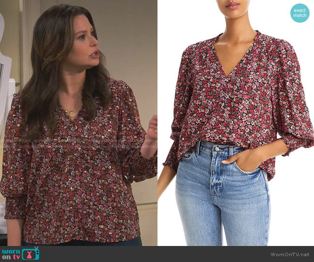Aqua Floral Smocked Sleeve Top worn by Jen (Katie Lowes) on How We Roll