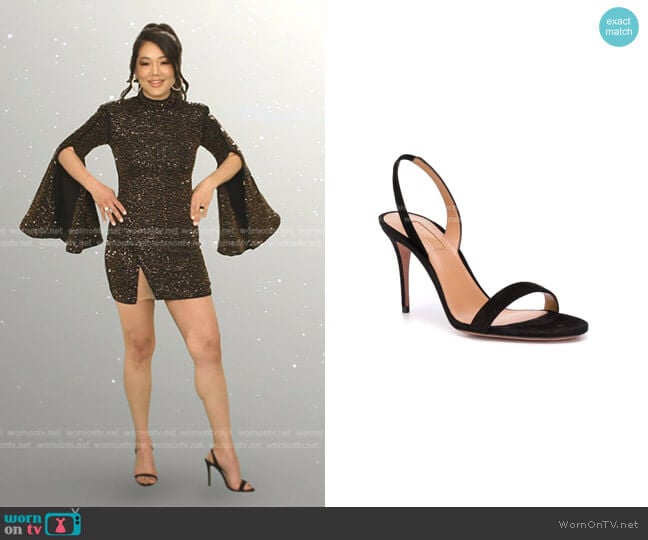 Aquazzura So Nude Mid-Heel Sandals worn by Crystal Kung Minkoff on The Real Housewives of Beverly Hills