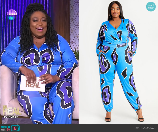 Ashley Stewart Abstract Wrap Jogger Jumpsuit worn by Loni Love on The Real