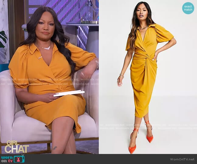 ASOS Shirt Knot Wrap Dress worn by Garcelle Beauvais on The Real