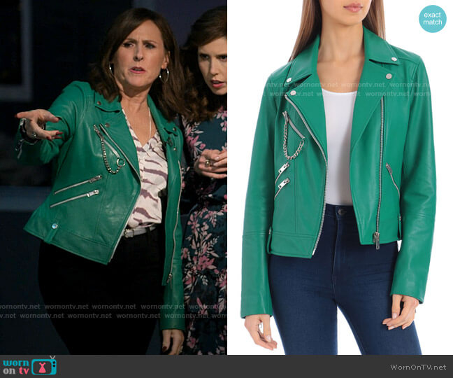 Avec Les Filles Leather Moto Jacket worn by Jackie Stilton (Molly Shannon) on I Love That For You