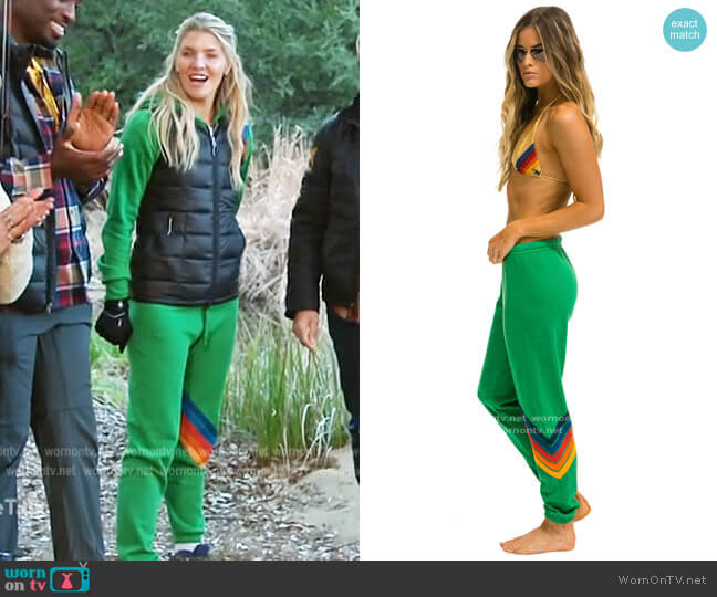 Aviator Nation Chevron 2 Sweatpants in Kelly Green worn by Amanda Kloots on The Talk