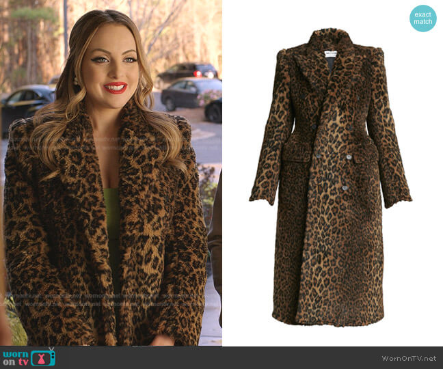 Balenciaga Hourglass Leopard Print Double Breasted Faux Fur Coat worn by Fallon Carrington (Elizabeth Gillies) on Dynasty
