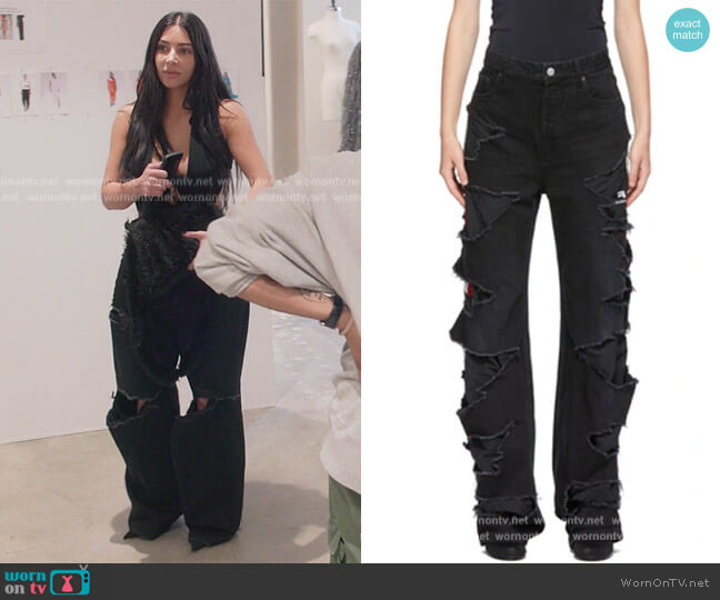 Balenciaga Lined Destroyed Straight Leg Jeans worn by Kim Kardashian (Kim Kardashian) on The Kardashians