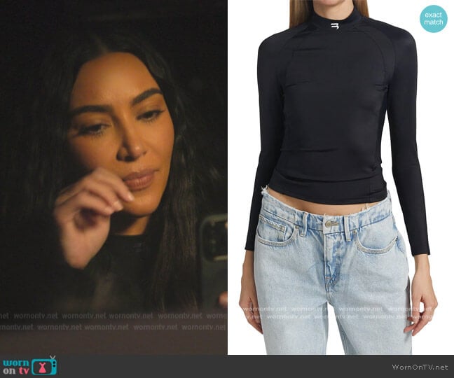 Balenciaga Logo Mock Neck Top worn by Kim Kardashian (Kim Kardashian) on The Kardashians