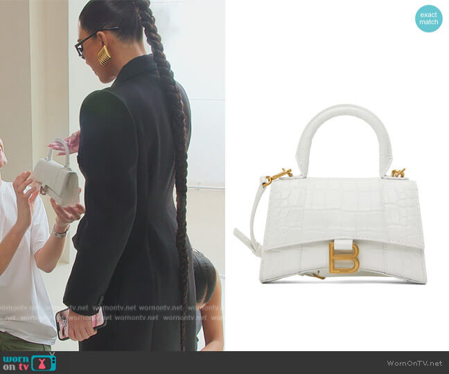 Balenciaga White Croc XS Hourglass Bag worn by Kim Kardashian (Kim Kardashian) on The Kardashians
