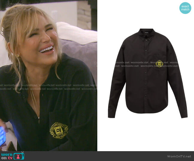 Balenciaga Logo-Appliqué Oversized Shirt worn by Diana Jenkins on The Real Housewives of Beverly Hills