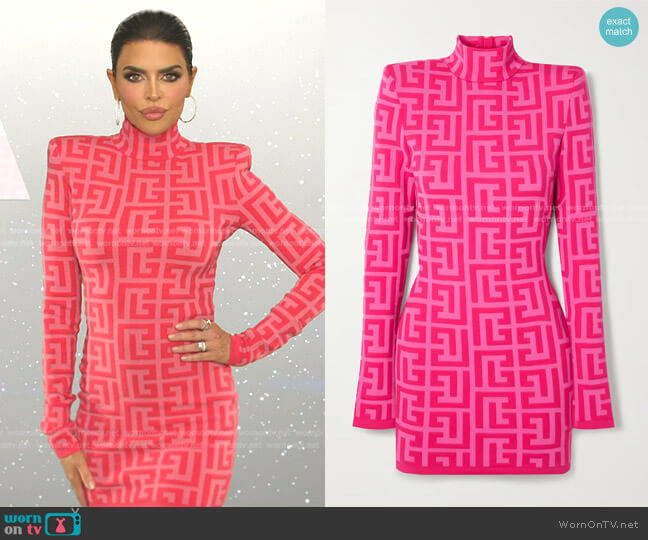 Balmain + Barbie Jacquard-Knit Wool-Blend Turtleneck Mini Dress worn by Lisa Rinna on The Real Housewives of Beverly Hills