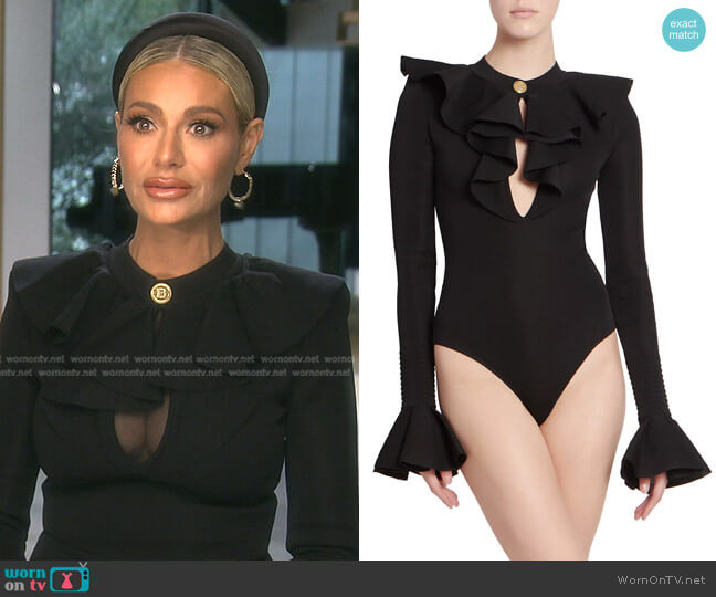 Balmain Ruffled Knit Bodysuit worn by Dorit Kemsley on The Real Housewives of Beverly Hills