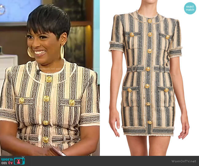 Balmain Striped Button-Embellished Mini-Dress worn by Tamron Hall on Tamron Hall Show