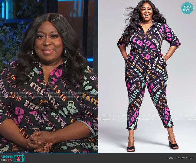 Bar III GooGoo Atkins Plus Size Printed Belted Jumpsuit worn by Loni Love on E! News