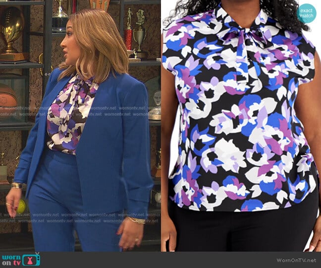 Bar lll Printed Tie-Neck Top worn by Alana (Adrienne Bailon) on Ravens Home