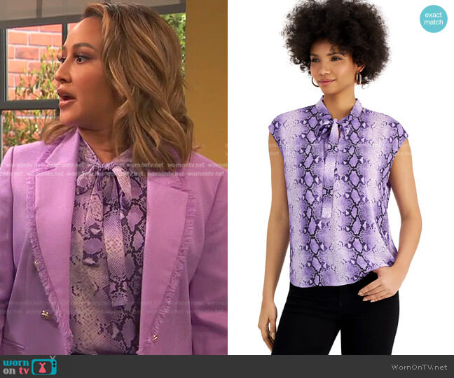 Bar III Snake-Print Tie-Neck Blouse worn by Alana (Adrienne Bailon) on Ravens Home