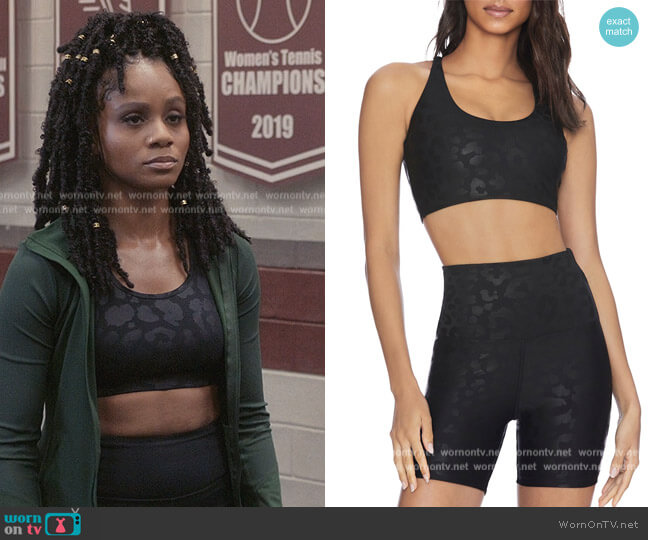 Beach Riot Rocky Leopard Print Sports Bra worn by Simone (Geffri Hightower) on All American Homecoming