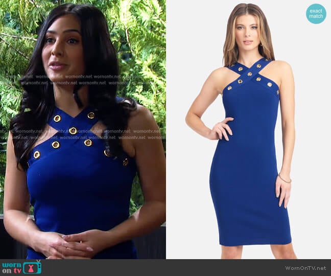 Bebe Grommet Halter Sweater Knit Dress worn by Gabi Hernandez (Camila Banus) on Days of our Lives