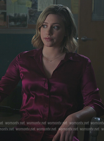 Betty’s pink satin button down blouse on Riverdale