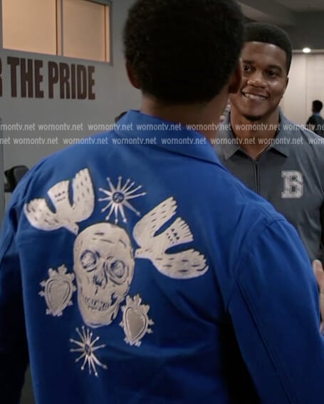 JR’s blue skull print jacket on All American Homecoming