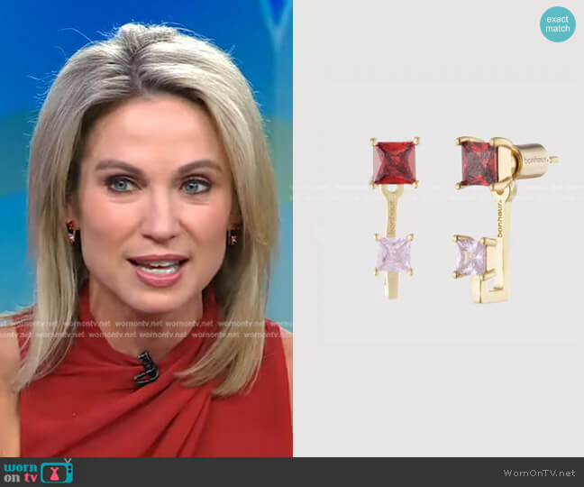 Bonheur Jewelry Rachelle Stud Earrings with Jackets worn by Amy Robach on Good Morning America