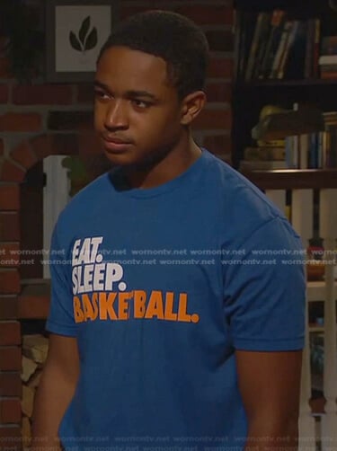 Booker’s blue Eat Sleeve Basketball print tee on Ravens Home